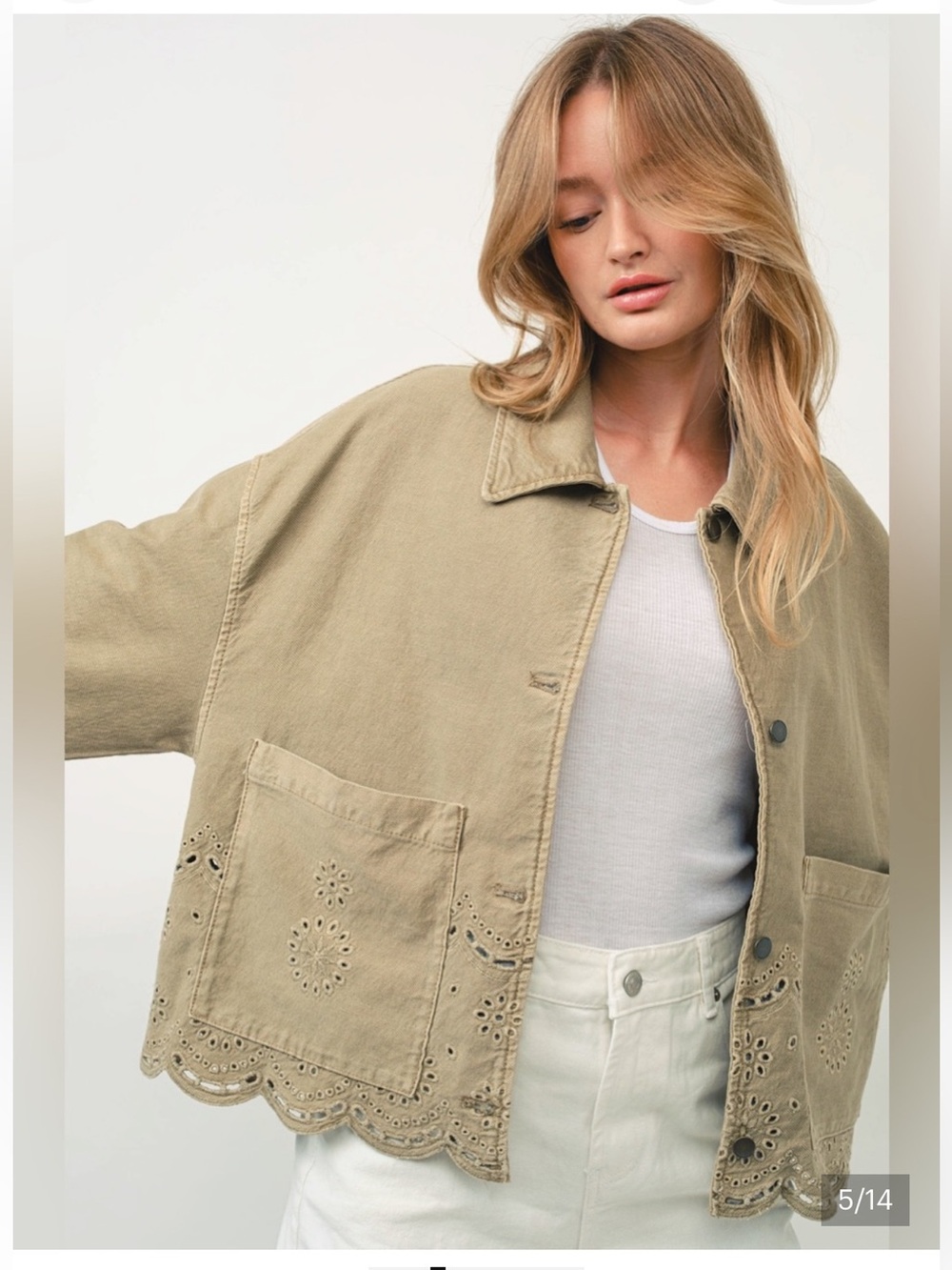 Zara Olive Tan Eyelet-Trim  Jacket - size XL